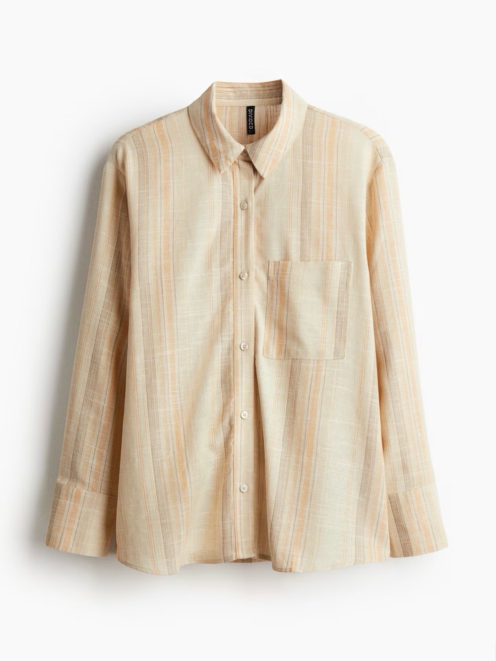 H & M/Divided Light Beige Striped Linen Blend Button-Up Shirt